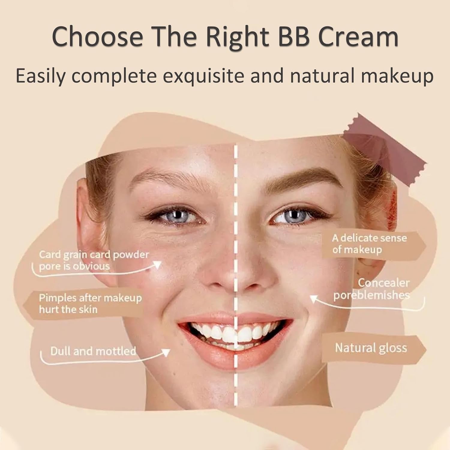 Hydrating BB Cream, Tinted Moisturizer BB Cream for Natural Skin Types, Multi Effect Foundation Primer BB Cream, Full-Coverage Foundation and Concealer, Evens Skin Tone, Oil-Free, Medium