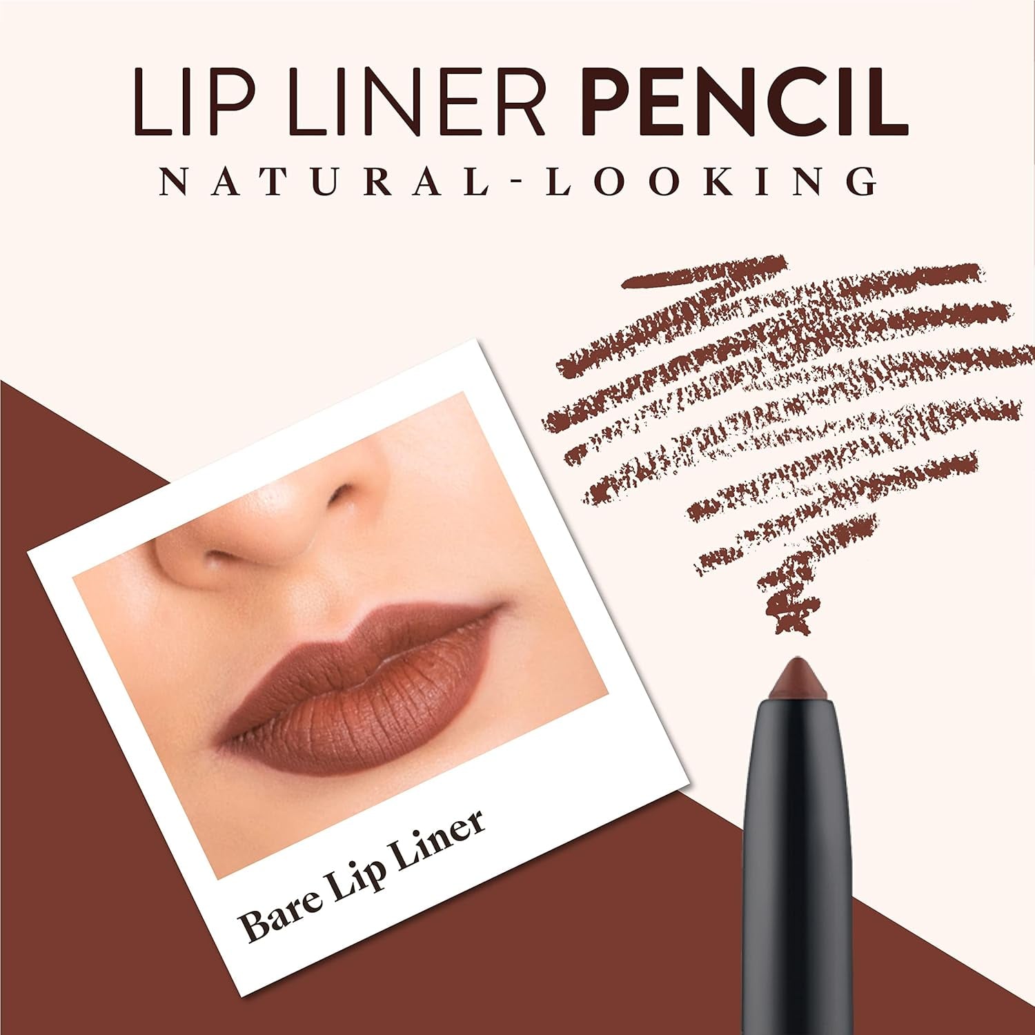 Cosmetics Lip Liner for Women, Dark Brown Lipliner Lip Pencil, Waterproof Lipliner, Vegan + Cruelty Free Makeup, Bare