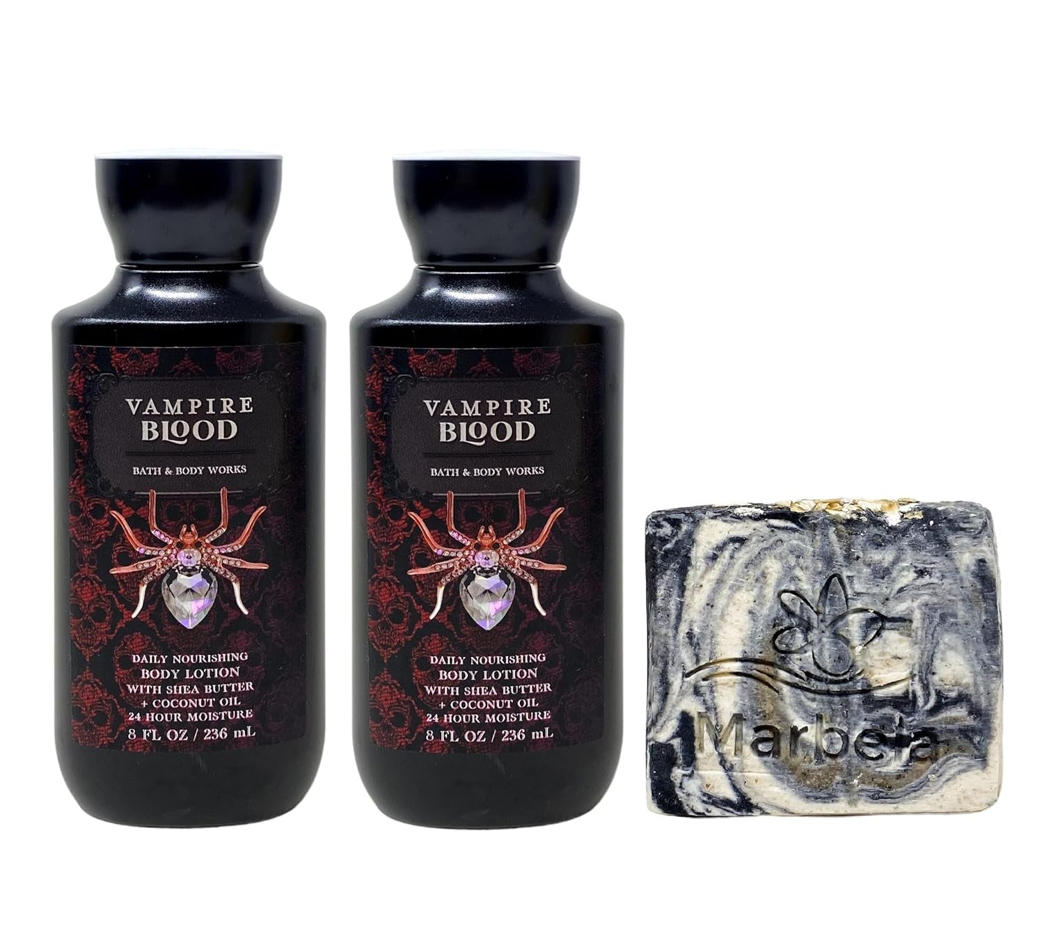 Vampire Blood 2 Pack Daily Nourishing Body Lotion Set with a Charcoal Scrub Soap