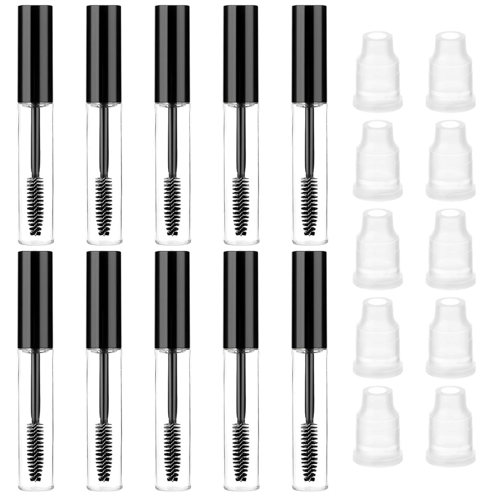 10Ml 10Pcs Empty Mascara Tube and Wand,  Empty Eyelash Serum Tube, Mini Eyelash Bottle with Brush Refillable Clear Mascara Containers for Castor Oil with Leak Stoppers