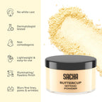 Sacha BUTTERCUP Light Setting Powder. No Ashy Flashback. Blurs Fine Lines and Pores. Loose, Translucent Face Powder to Set Makeup Foundation or Concealer. for Light to Medium Skin Tones, 1.75 Oz.
