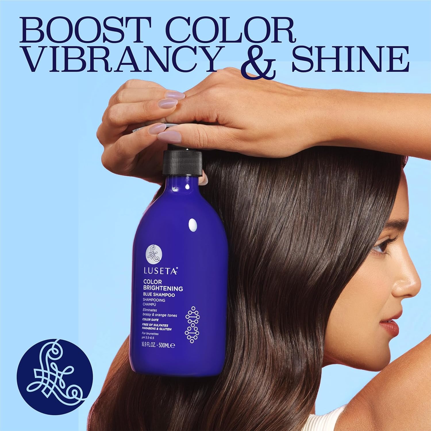 Luseta Color Brightening Blue Shampoo for Brunettes and Brassy Orange Tones, Hair Care Routine Shmapoo for Color Treated Hair, Revive Cool-Toned Hair Colors, Sulfate Free 33.8Oz