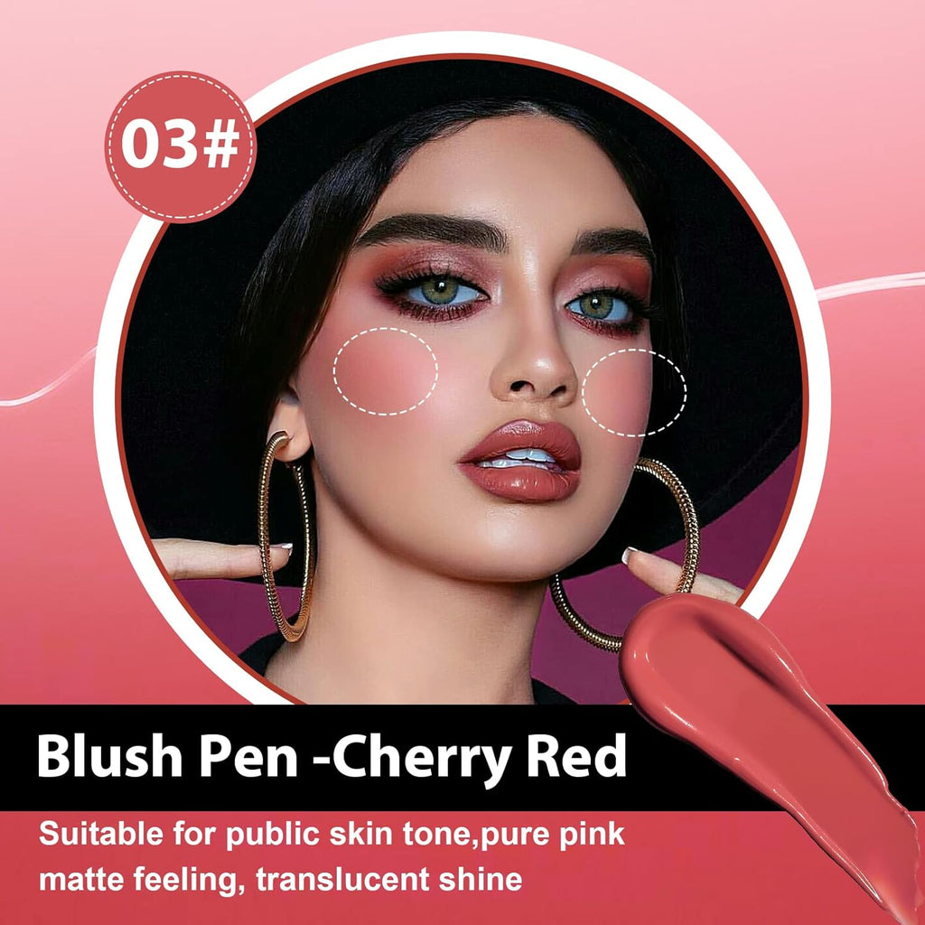 Blush Pen,Beauty Liquid Blush Stick with Cushion,Matte Face Blush,Natural Silky Smooth Creamy Liquid Blush Wand, Lightweight Blendable Blush Stick for Cheek Lip(03# Blush-Cherry Red)