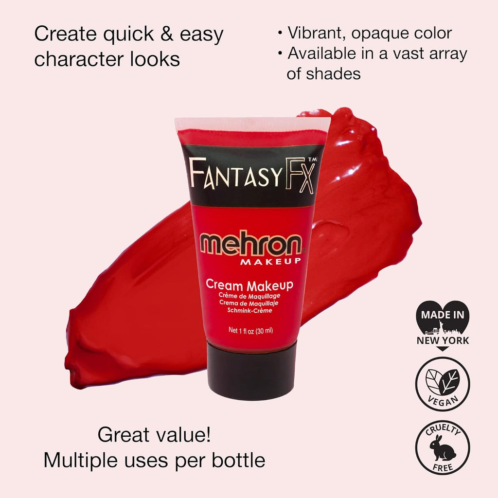 Makeup Fantasy FX Cream Makeup | Water Based | Halloween | Red Face & Body Paint for Adults 1 Fl Oz (30Ml) (RED)