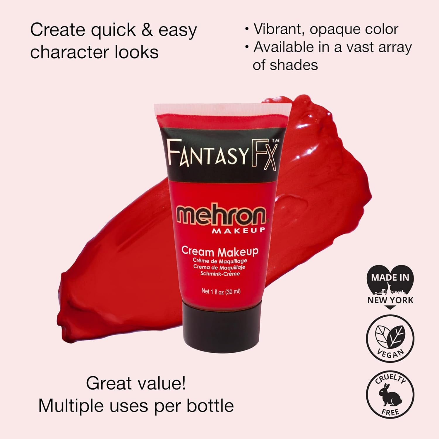 Makeup Fantasy FX Cream Makeup | Water Based | Halloween | Red Face & Body Paint for Adults 1 Fl Oz (30Ml) (RED)