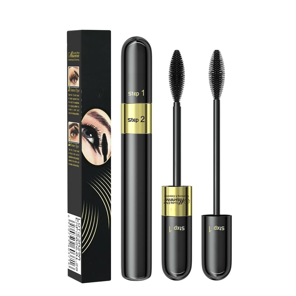 2 in 1 Lash Mascara - 4D Lashes Mascara with Black Mascara for 5X Longer Waterproof Wear Lasting No Clumping Superstrong (2-1PCS)