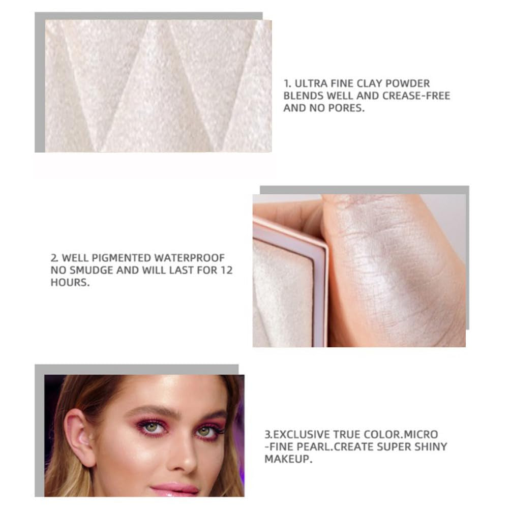 White Highlighter Makeup Palette, Face Highlighter Palette Glitter Highlighter Palette Shimmer Highlighter Powder for Face Cheek Illuminator Iluminadores De Maquillaje (01)