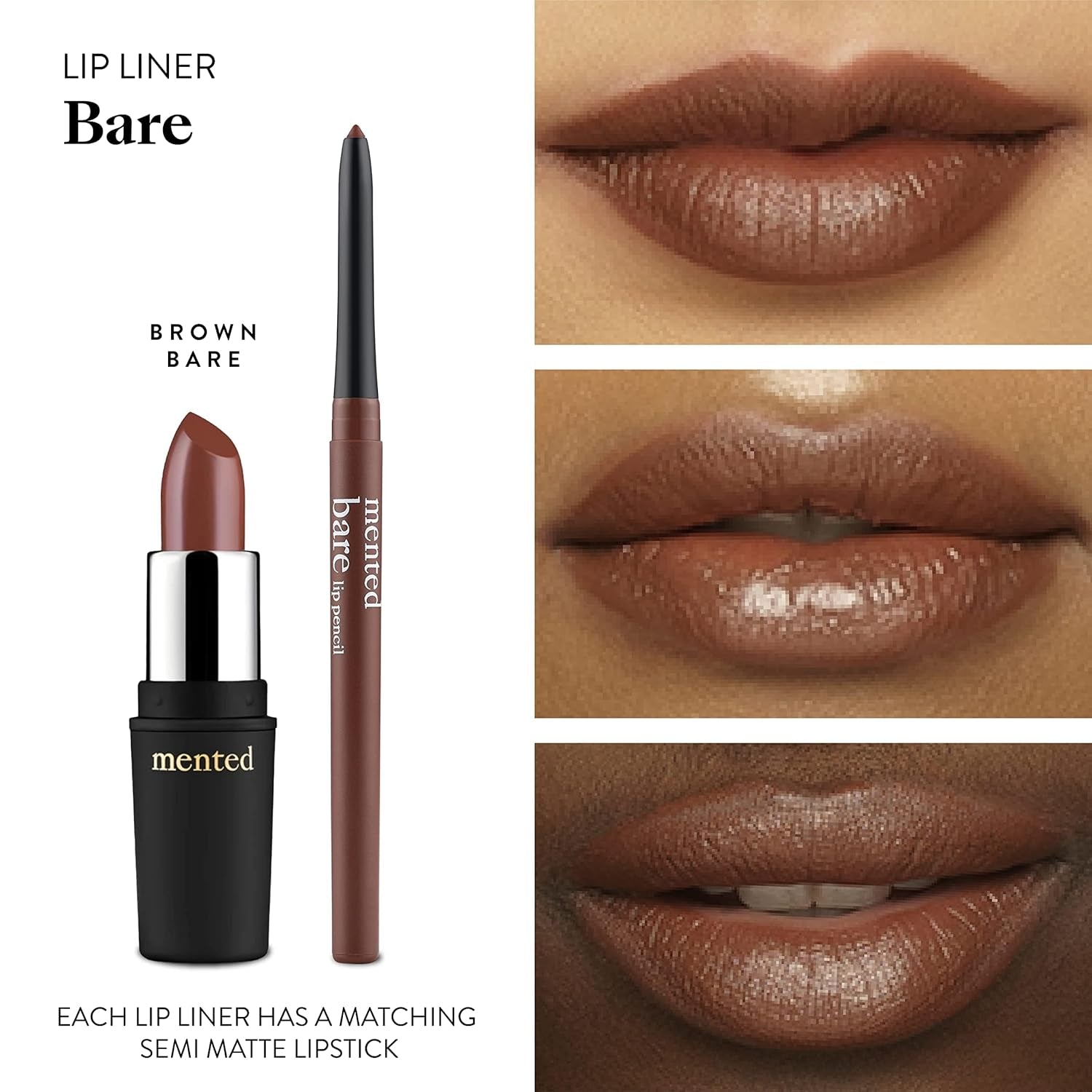Cosmetics Lip Liner for Women, Dark Brown Lipliner Lip Pencil, Waterproof Lipliner, Vegan + Cruelty Free Makeup, Bare