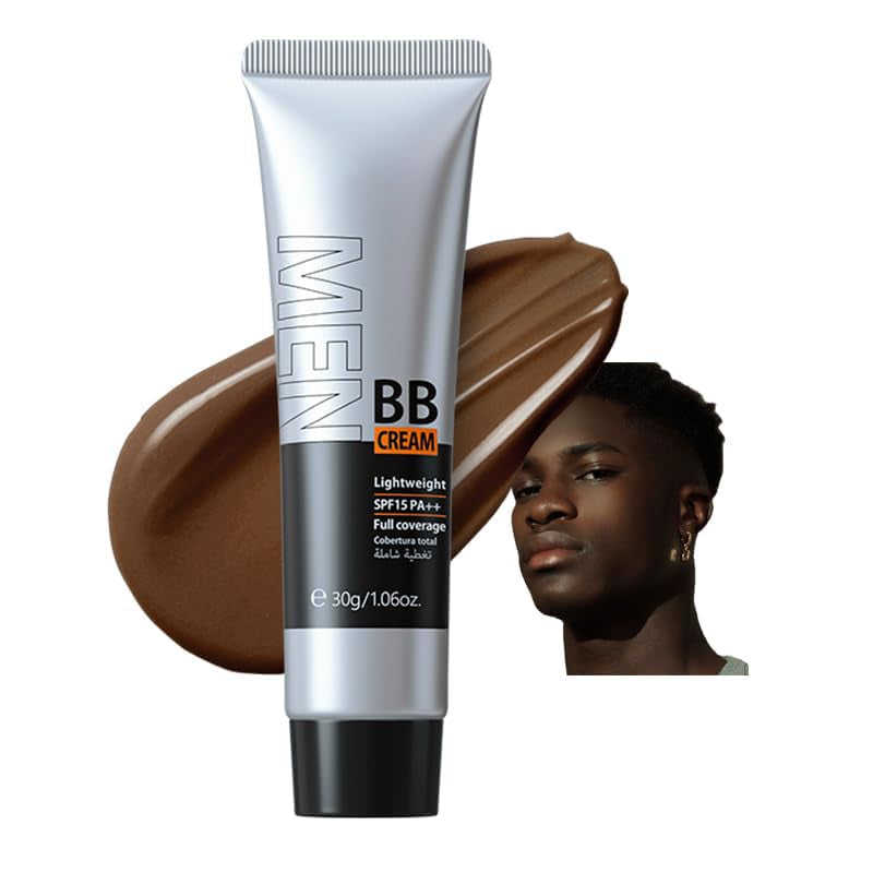 Hydrating Men BB Cream SPF 15 PA++, Full-Coverage Foundation&Concealer, Mens Face Moisturizer Cream Evens Skin Tone, Oil Control and Cover Flaws, Natural Finish for All Skin Types, Chocolate 420