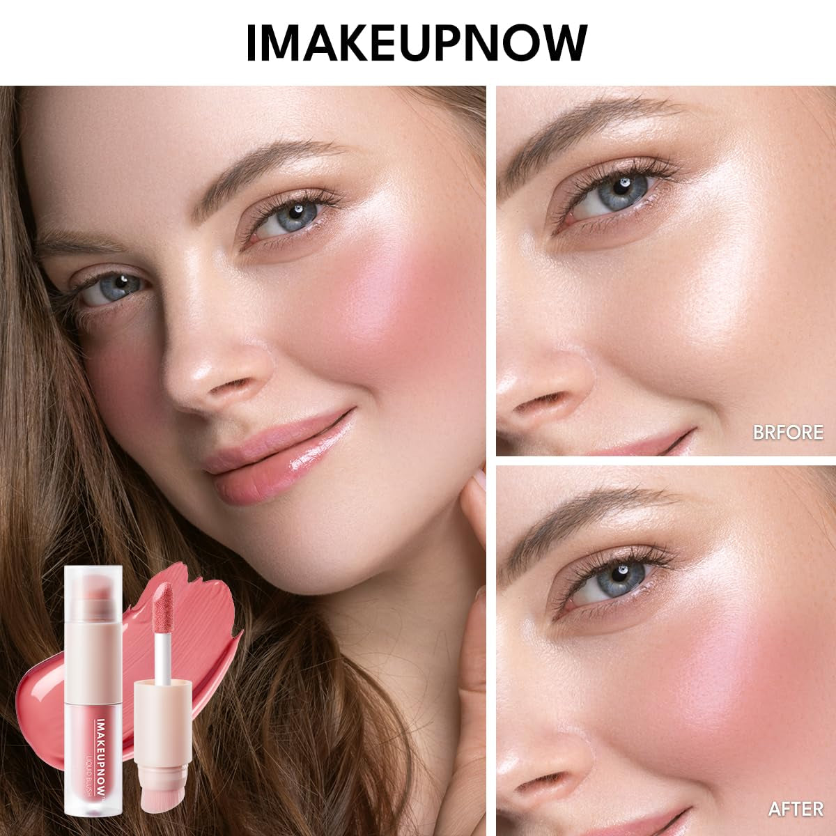 Liquid Blush Stick for Cheeks Natural Matte Finish Make Up, High Pigment Blush Stick Long-Lasting Dewy Cheek Tint with Build in Brush#L001
