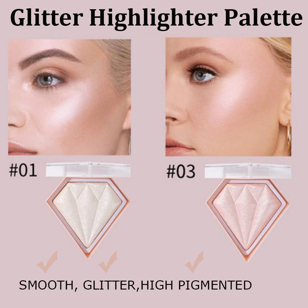 White Highlighter Makeup Palette, Face Highlighter Palette Glitter Highlighter Palette Shimmer Highlighter Powder for Face Cheek Illuminator Iluminadores De Maquillaje (01)