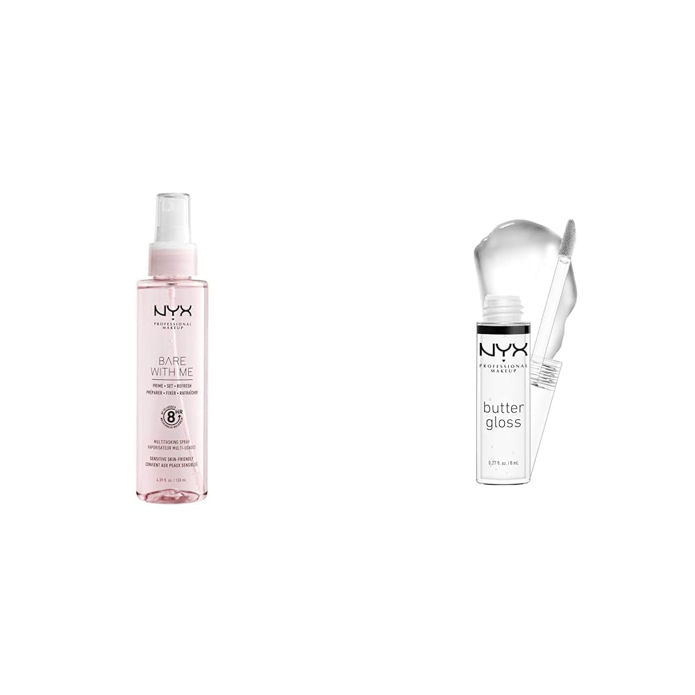 Bare with Me Multitasking Primer & Setting Spray & Butter Gloss, Non-Sticky Lip Gloss - Sugar Glass (Clear)