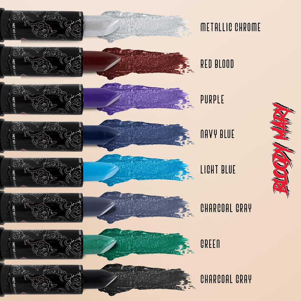 Lipstick Professional Hollywood Makeup Quality -Creamy & Long Lasting – Fashionable Eccentric Gothic Style - Ideal for Halloween - Unique Color & Rich Pigment (Blood Red)