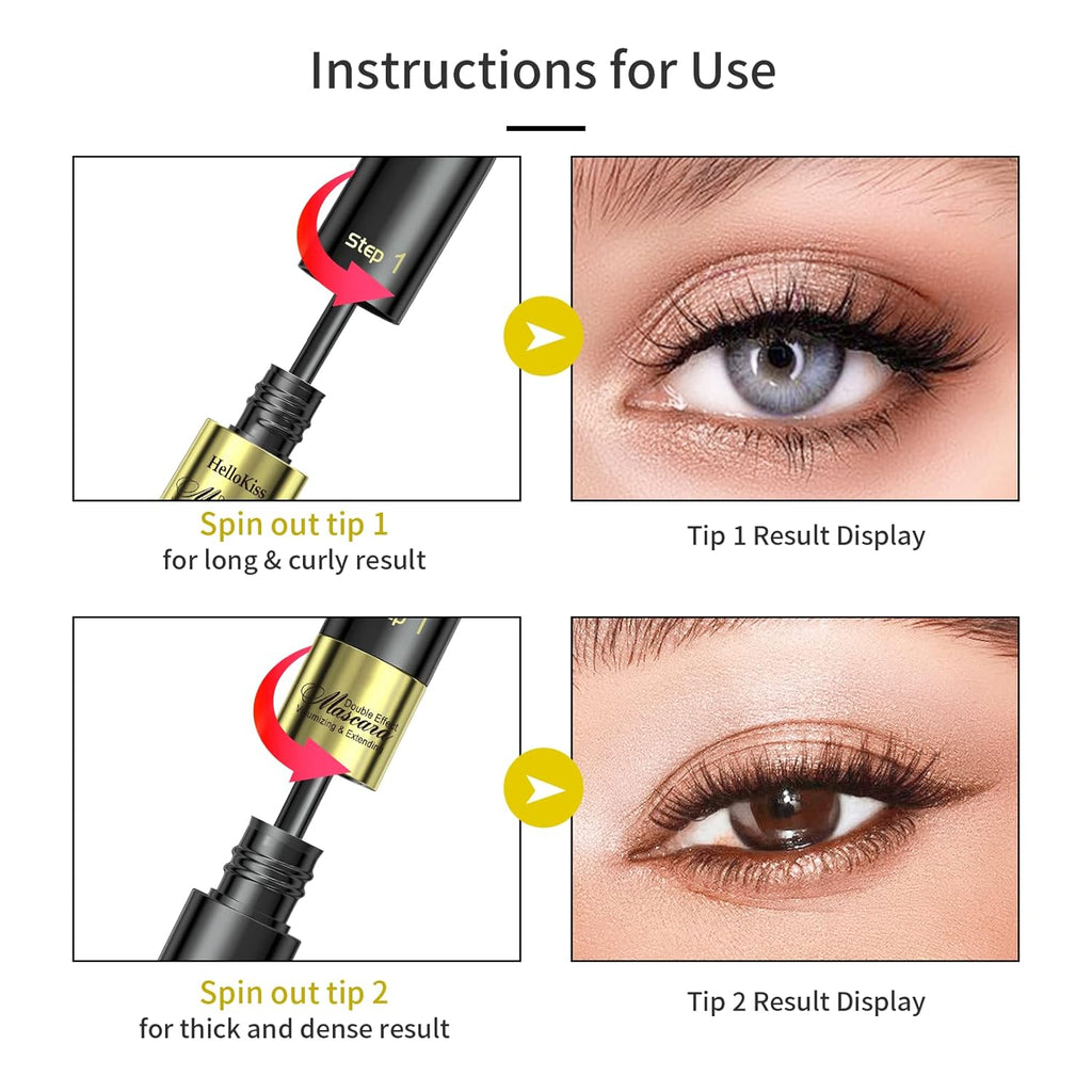 2 in 1 Lash Mascara - 4D Lashes Mascara with Black Mascara for 5X Longer Waterproof Wear Lasting No Clumping Superstrong (2-1PCS)