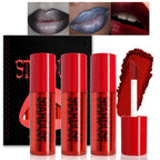 Blood Red Lipstick Black Grey Blue Halloween Makeup Kit, 3 Colors Matte Melting Lip Powder Cream Lip Gloss Glitter for Women Long Lasting Highly Pigmented Lips Eyes & Cheeks Tint Goth Cosplay