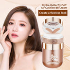 Butterfly Air Cushion Powder Puff BB Cream, Korean Butterfly Cushion CC Cream, Moisturizing Concealer Makeup Base BB Liquid Foundation (2Pcs Natural)