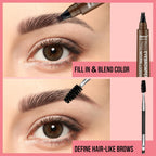 Eyebrow Pen - Eyebrow Pencil Magical Upgraded Eye Brow Pencils for Women with 4 Fork Tip & Spoolie Brush for Hair-Like Natural Brows, Last All-Day, Microblading Eyebrow Pen, Light Brown