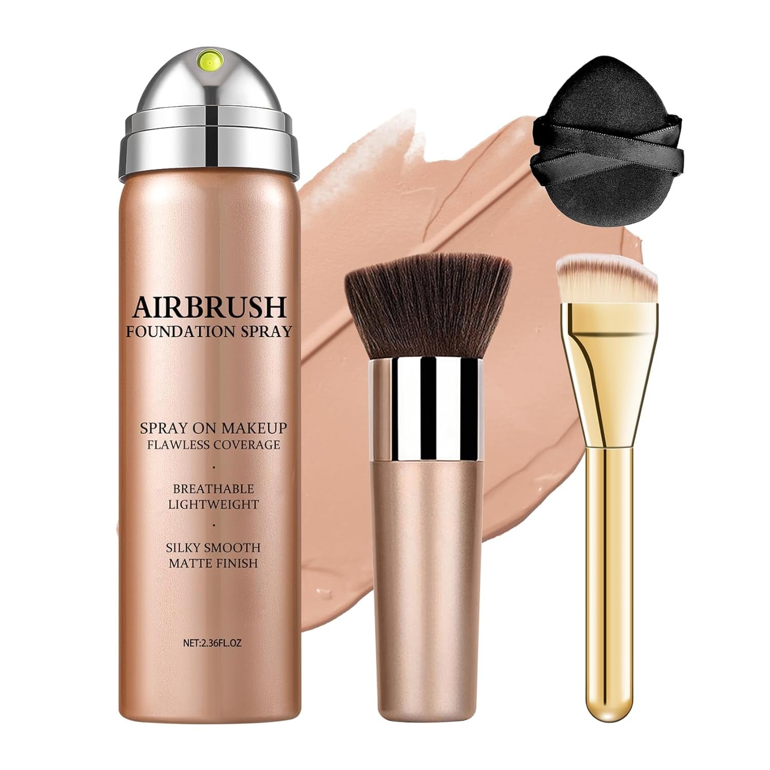 Airbrush Foundation Spray,Hydrates and Moisturizes,Silk Lightweight,Waterproof Foundation for Mature Skin,Buildable Coverage,Base De Maquillaje (01 Natural)