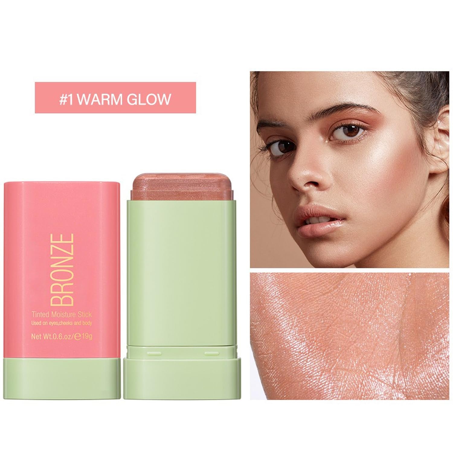 Cream Bronzer Stick, Shimmer Face Highlighter Stick, Buildable Highlight Contour Stick Makeup, Silky Smooth Formula for a Natural Radiant Look, 01 Warm Glow